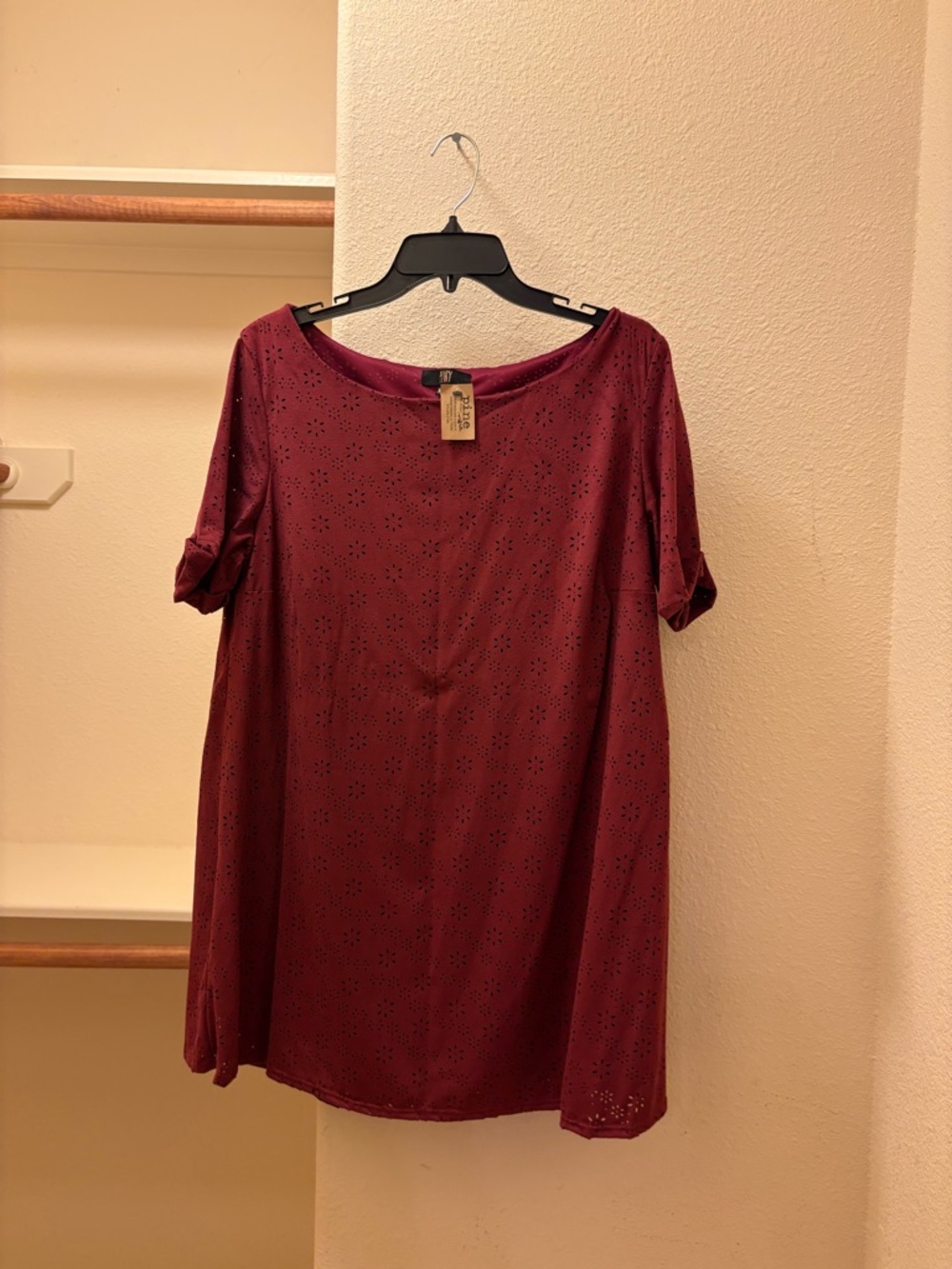 Women's Mini Dress in Burgundy with Eyelet Detail